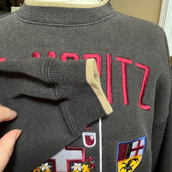 Danaggers Vtg 90's St. Moritz Switzerland Embroidered Sweatshirt Dark Gray Large - Picture 10 of 10